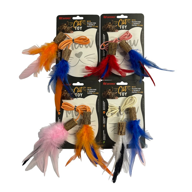 WOODY CAT TOY FEATHER SILVERVINE