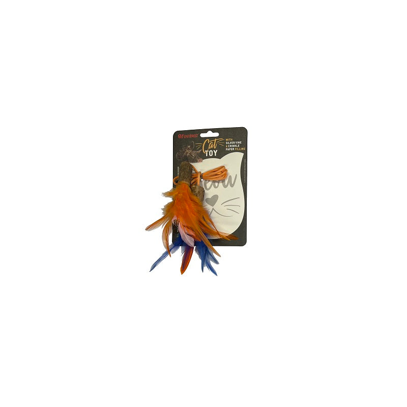 WOODY CAT TOY FEATHER SILVERVINE