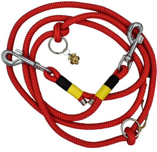HANDMADE TRAINING DOG LEASH RED - YELLOW/BLACK (220cm)