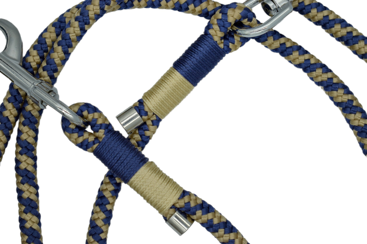 HANDMADE TRAINING DOG LEASH BLUE - BEIGE (220cm)