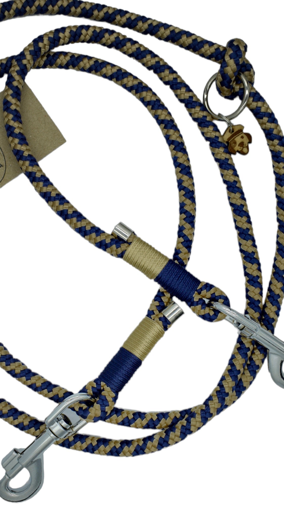 HANDMADE TRAINING DOG LEASH BLUE - BEIGE (220cm)