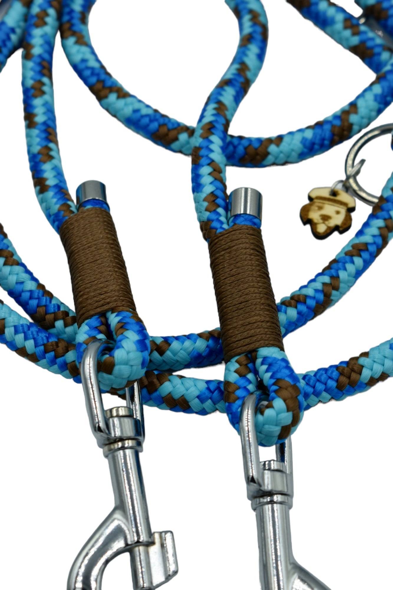 HANDMADE TRAINING DOG LEASH BLUE - BROWN (220cm)