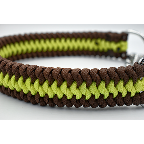 HANDMADE MARTINGALE DOG COLLAR MATED SNAKE BROWN - YELLOW (38 - 49cm)