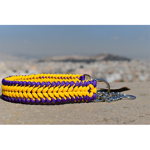HANDMADE MARTINGALE DOG COLLAR HUNTER WORLD PURPLE - YELLOW (33 - 46cm)