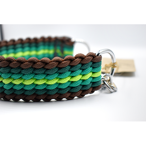 HANDMADE MARTINGALE DOG COLLAR REFLECTION BROWN - GREEN - LIME (33 - 48cm)