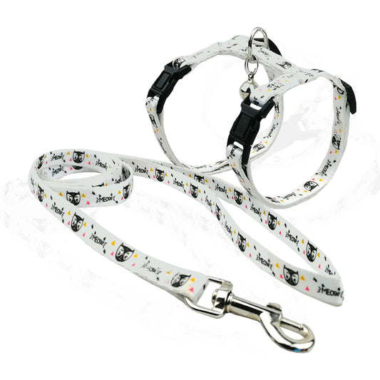 CAT HARNESS WITH LEASH MEOW WHITE SMALL