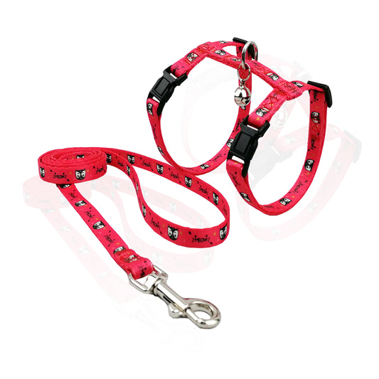 CAT HARNESS WITH LEASH MEOW CORAL MEDIUM