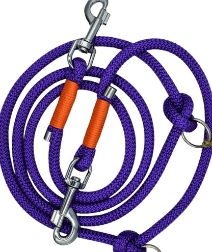 HANDMADE TRAINING DOG LEASH PURPLE - ORANGE (220cm)