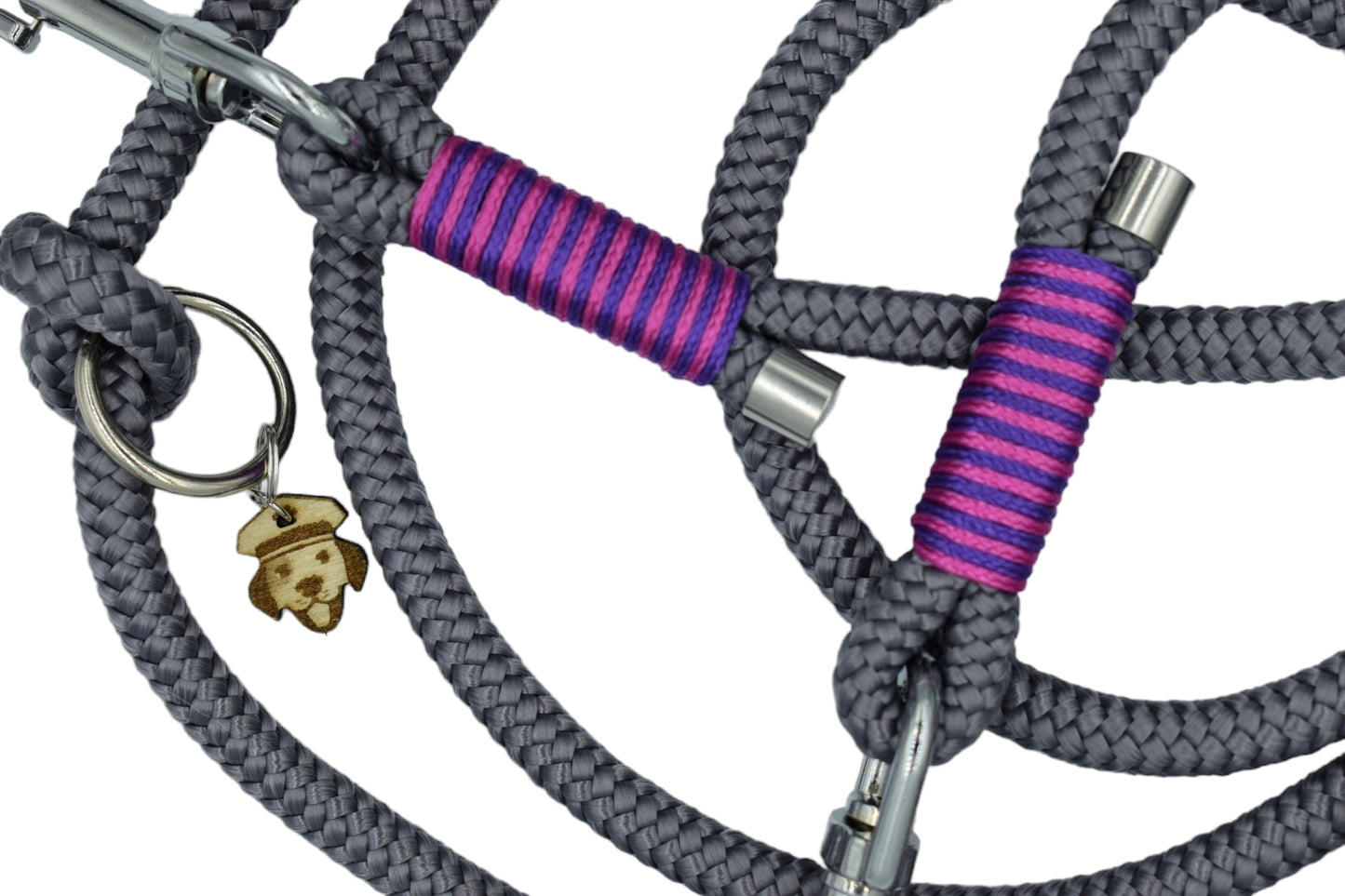 HANDMADE TRAINING DOG LEASH GREY - PURPLE (220cm)