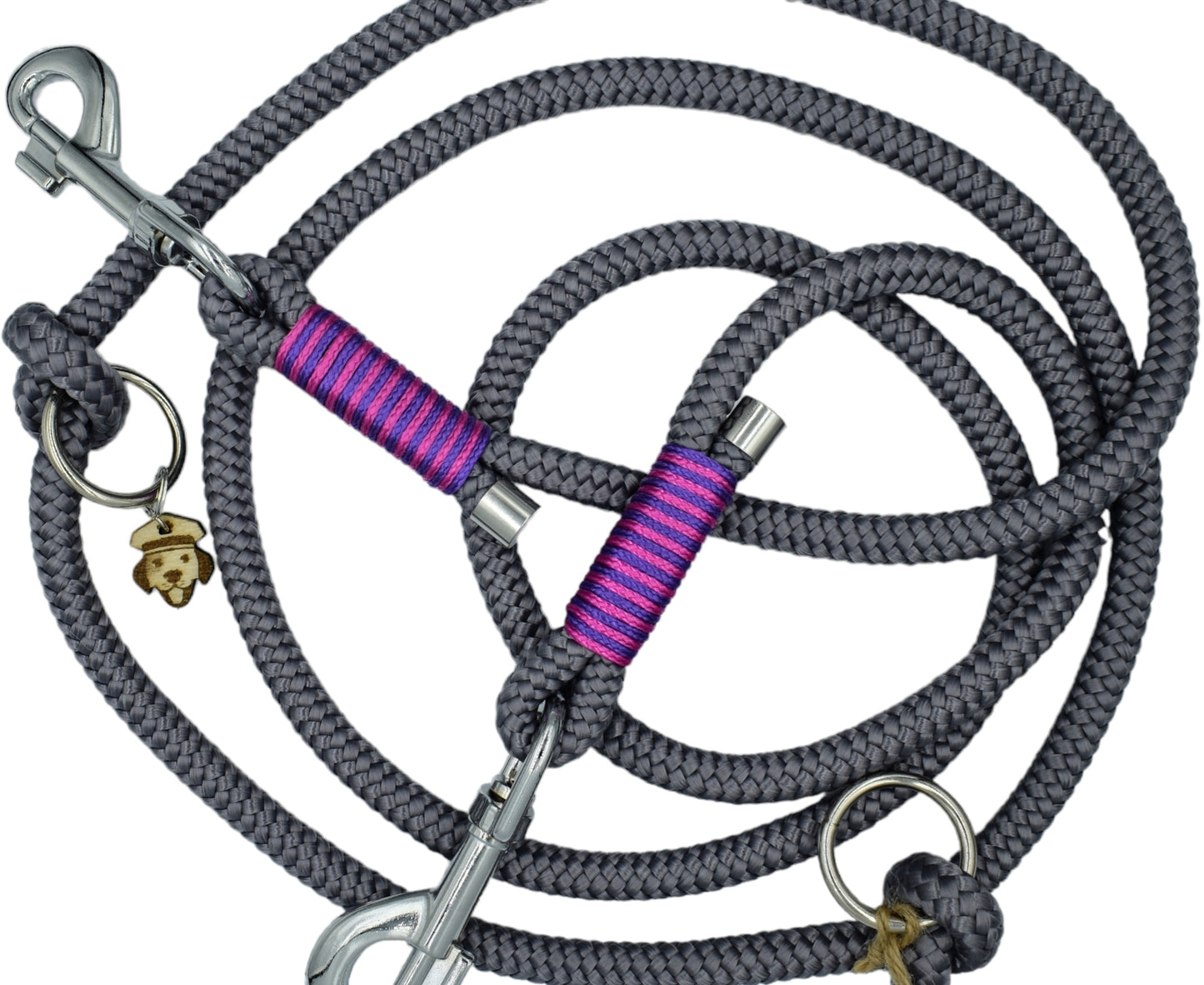 HANDMADE TRAINING DOG LEASH GREY - PURPLE (220cm)