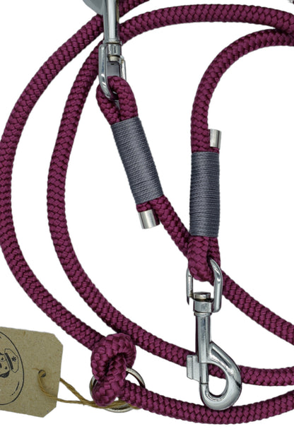 HANDMADE TRAINING DOG LEASH DARK PURPLE - GREY (220cm)