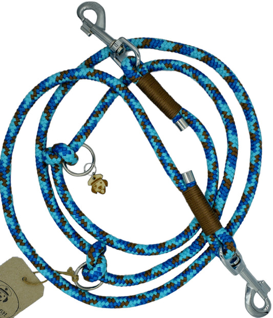 HANDMADE TRAINING DOG LEASH BLUE - BROWN (220cm)