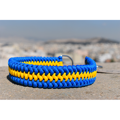 HANDMADE MARTINGALE DOG COLLAR MATED SNAKE BLUE - YELLOW (38 - 49cm)