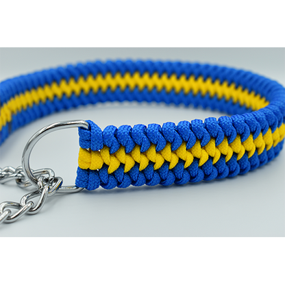 HANDMADE MARTINGALE DOG COLLAR MATED SNAKE BLUE - YELLOW (38 - 49cm)