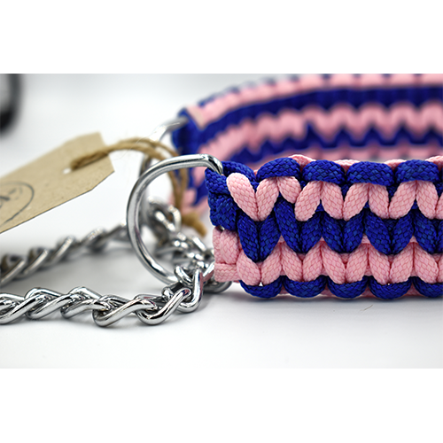 HANDMADE MARTINGALE DOG COLLAR SOLOMON VIBES BLUE - PINK (38 - 49cm)